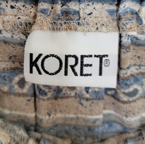 Koret | Pleated Blue Tan Striped Paisley Print Midi Skirt with Elastic Waist - Picture 4 of 5